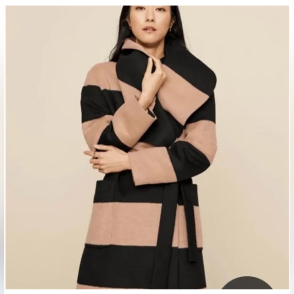 Ann Taylor Stripes Drape Wrap Collar Coat - new - MEDIUM